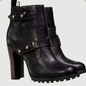 Tory Burch  Moto  heel  distressed leather boots